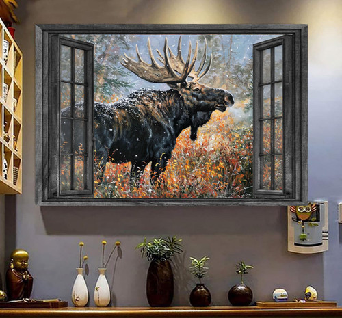 Elk Deer 3D Window View Canvas Wall Art Painting Hunting Lover Home Decoration Gift Idea Easter Gift Father Day Framed Prints, Canvas Paintings