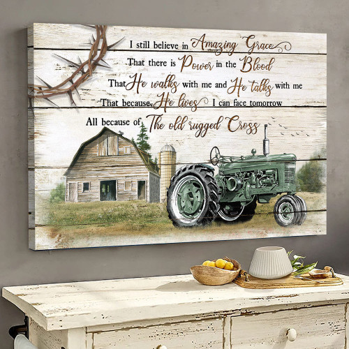 Farm Tractor Cross I Still Believe In Amazing Grace - Matte Wall Art Gallery Canvas Painting, Canvas Hanging Home Decor Gift Idea Framed Prints, Canvas Paintings