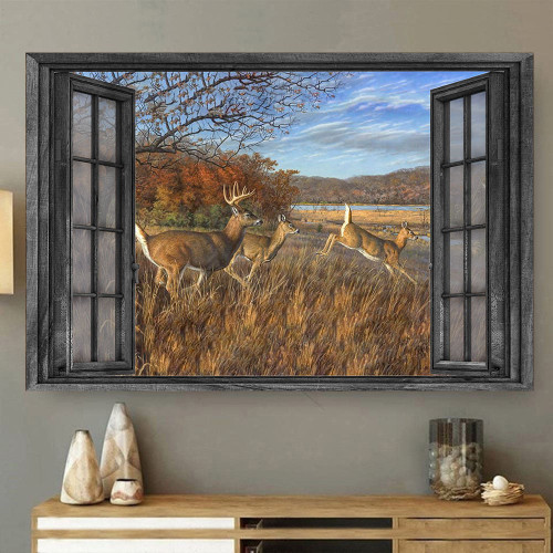 Blacktail Deer 3D Window View Wall Art Meadow Hunting Lover Framed Prints, Canvas Paintings