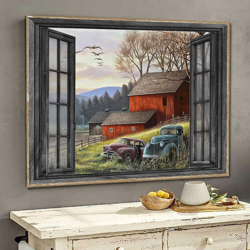 Car 3D Window View Wall Arts Painting Prints Home Decor Peaceful Farm Ha0526-Tnt Framed Prints, Canvas Paintings
