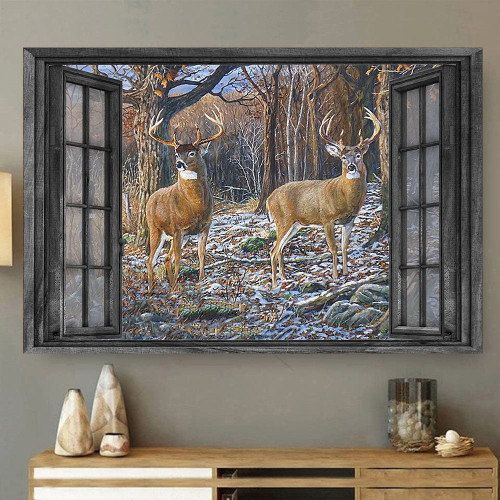 Black Tailed Deer 3D Window View  Gilf Couple Ice Hunting Lover Da0416-Tnt Framed Prints, Canvas Paintings