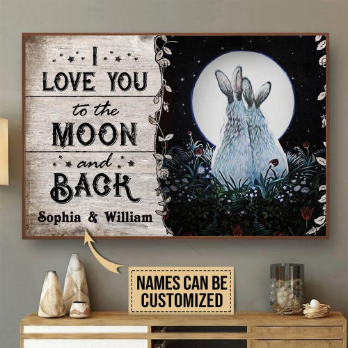 Personalized Canvas Art Painting, Canvas Gallery Hanging Home Decoration  Rabbit Couple Love To The Moon  Framed Prints, Canvas Paintings