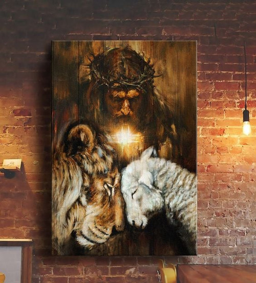 Jesus Lion And Sheep Faith  - Matte Wall Art Gallery Canvas Painting, Canvas Hanging Home Decor Gift Idea Framed Prints, Canvas Paintings