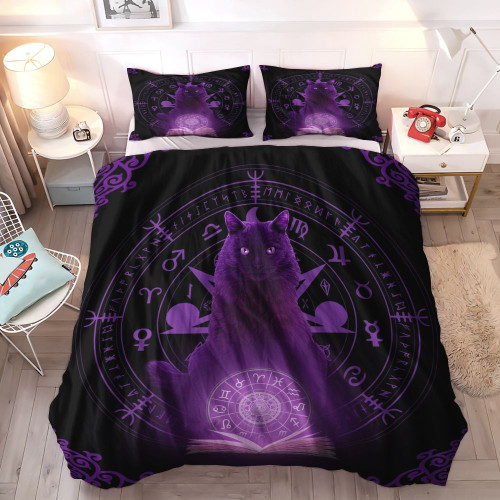 Black Cat Bedsets Purple Wiccan Black Cat Bedding Set Duvet (No Comforter) Full King Queen Size Bed Cover Set Duvet With Pillowcases