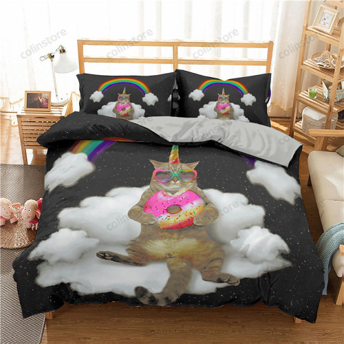 Cat Bedding for Girls Boys Cute Colorful Cat Pattern Bedspread 3D Printing Bedding Cat Theme Bold Color Animal Duvet Cover Set Bedding Set Duvet (No Comforter) Twin Full King Queen Size Bed Cover Set Duvet