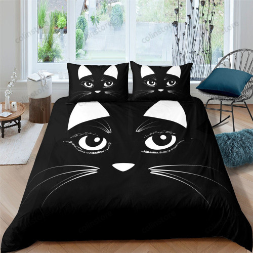Cat Bedding for Girls Boys Cute Colorful Cat Pattern Bedspread 3D Printing Bedding Cat Theme Bold Color Black Animal Bedding Set Duvet (No Comforter) Twin Full King Queen Size Bed Cover Set Duvet