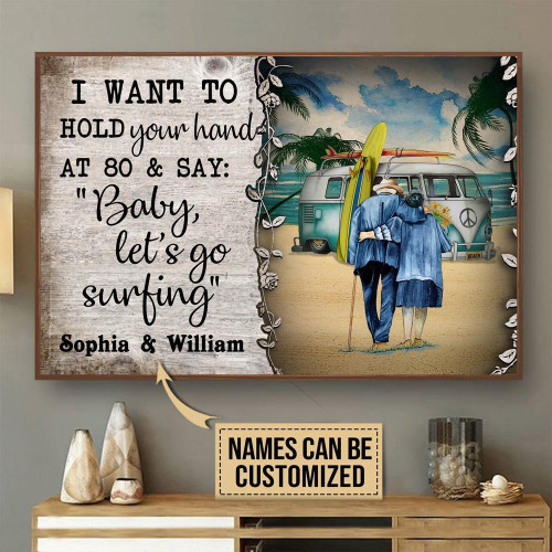 Aeticon Gifts Personalized Surfing Old Couple Baby Lets Go Canvas