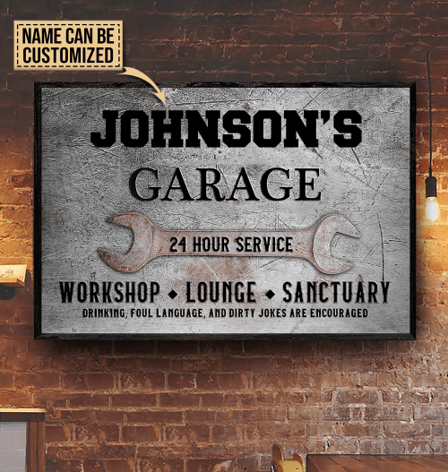 Aeticon Gifts Personalized Auto Garage Sign Metal Printed Canvas