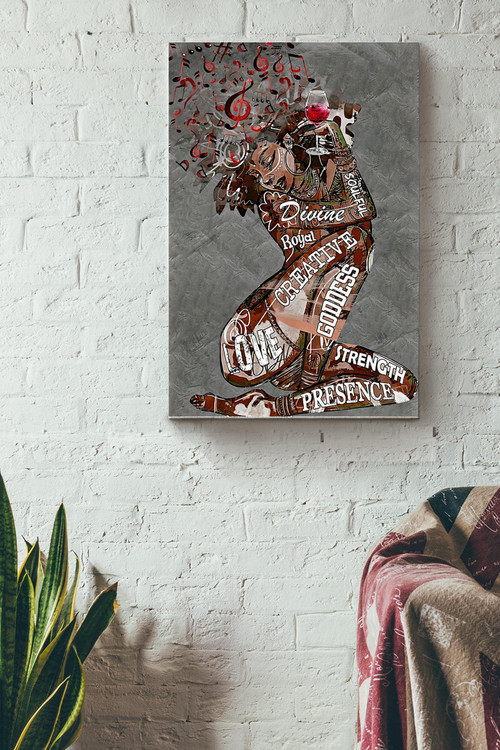 Black Women With Red Wine And Loves Music Poster - Decor Wall Art - Gift For Black Girl Black Women Womens Day Black People Canvas Gallery Painting Wrapped Canvas Framed Gift Idea Framed Prints, Canvas Paintings