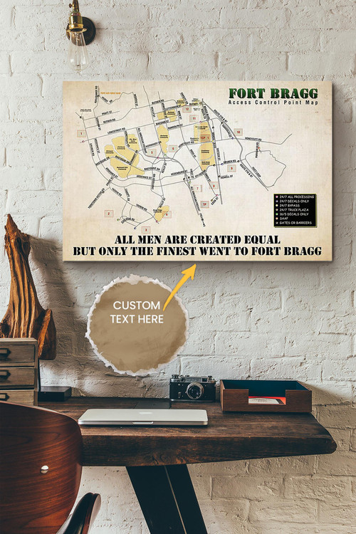 Army Fort Bragg All Men Are Created Equal Personalized Poster - Map Wall Art - Gift For Office Decor Tourist Traveller Canvas Gallery Painting Wrapped Canvas Framed Gift Idea Framed Prints, Canvas Paintings