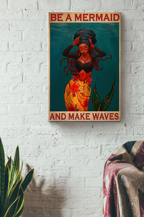 Be A Mermaid And Make Waves Vintage Poster - Mermaid Wall Art - Gift For Fairy Tales Lover Girls Kid Bff Home Decor Housewarming Canvas Gallery Painting Wrapped Canvas Framed Gift Idea Framed Prints, Canvas Paintings