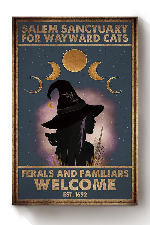 Black Cat Salem Sanctualy For Wayward Cats Animal Wall Art Gift For Cat Lover International Cat Day Halloween Decor Kitten Foster Canvas Framed Prints, Canvas Paintings