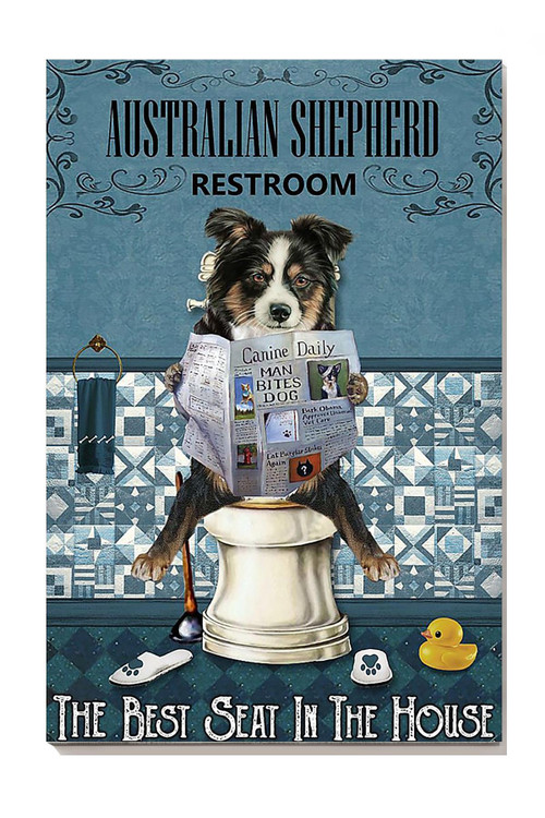 Australian Shepherd Restroom The Best Seat In The House Wall Art For Dog Lover Toilet Decor Canvas Gallery Painting Wrapped Canvas Framed Gift Idea Framed Prints, Canvas Paintings