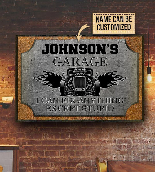 Aeticon Gifts Personalized Hotrod Garage Metal Printed Canvas