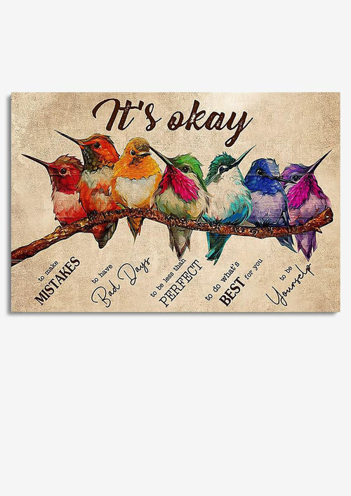 Hummingbirds It's Okay To Not Be Okay Motivation Quote Wall Art For Home Decor Housewarming Framed Prints, Canvas Paintings