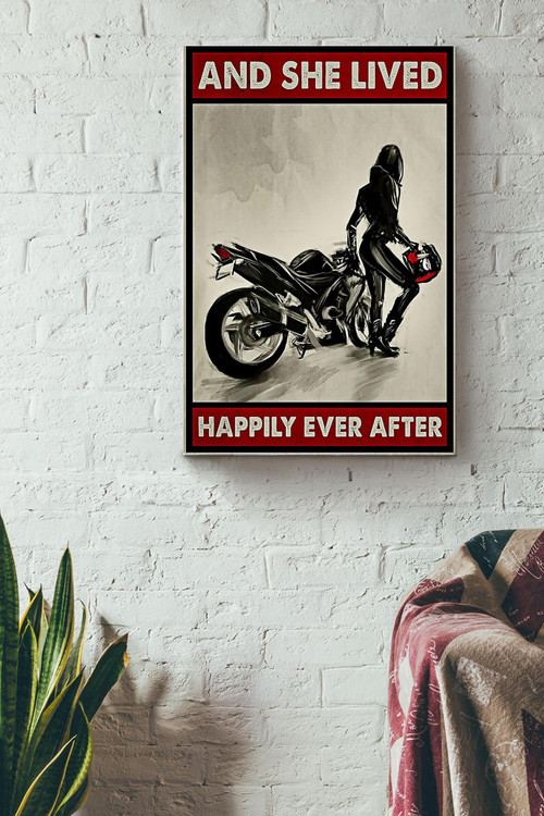 Motorcycle Lived Happily Ever After Poster - Decor Wall Art Cnavas - Gift For Girl Girlfriend Dirt Bike Lover Raccer Racing Club Motorcycle Club Motorcycle Shop Biker Lover Biker Retro Canvas Gallery Painting Wrapped Canvas Framed Gift Idea