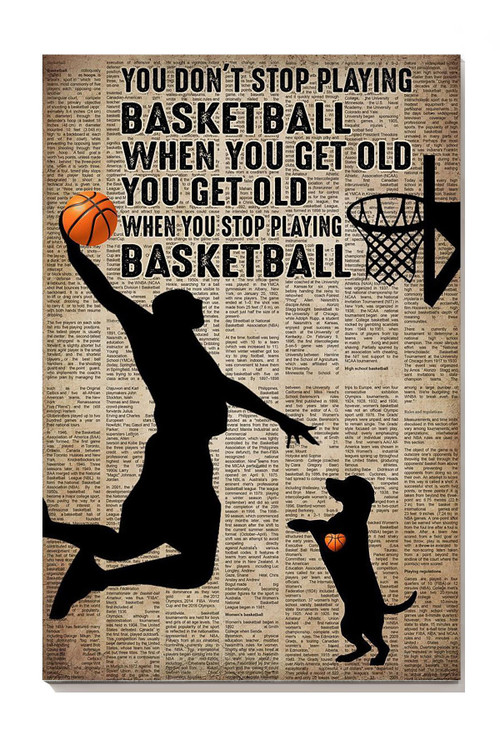 Man With Dog You Get Old When You Stop Playing Basketball Dog Wall Art For Home Decor Dog Lover Vasketball Player Gift Canvas Gallery Painting Wrapped Canvas Framed Gift Idea Framed Prints, Canvas Paintings