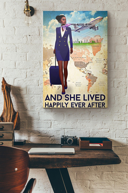 Black Girl Navy Style Flight Attendant And She Lived Happily Ever After Canvas Painting Ideas, Canvas Hanging Prints,  Gift Idea Framed Prints, Canvas Paintings