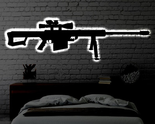Sniper Rifle Metal LED Gun Sign Personalized Light up Sniper Metal Sign Multi Colors Gaming Sign Metal HomeDecor LED Wall Art