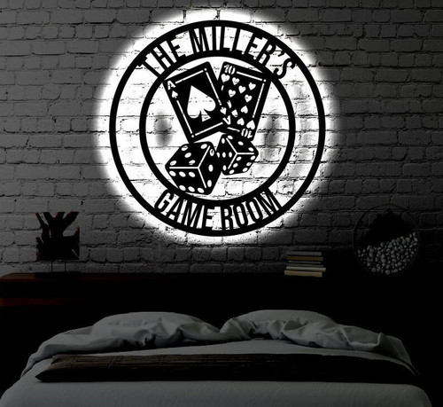 Personalized Game Room LED Metal Art Sign Light up Casino Metal Sign Multi Colors Poker Sign Metal Home Decor LED Wall Art Gift