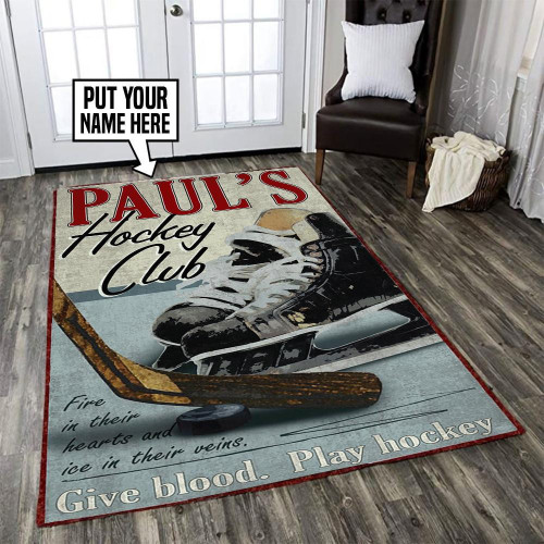 Personalized Hockey Club Area Rug Carpet Vintage Home Decor Gift Idea