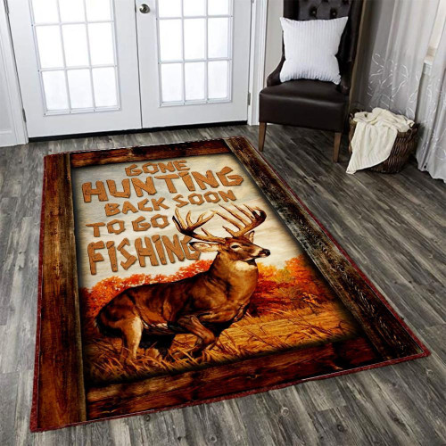 Gone Hunting Back Soon To Go Fishing Area Rug Carpet Vintage Home Decor Gift Idea