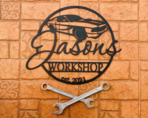 Custom Garage Est Sign Personalized Workshop Name Sign Gift For Dad Metal Wall Art Housewarming Plaque Car Shop Decor Man Cave Birthday Gift Laser Cut Metal Signs Custom Gift Ideas