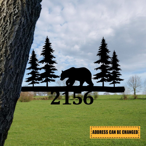 Personalized Address Bear Metal Tree Stake, Bear Animals Metal Sign Laser Cut Metal Signs Custom Gift Ideas