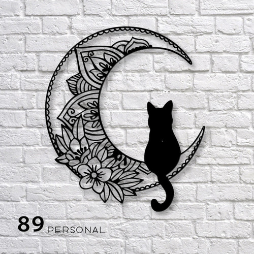 Cute Cat On Floral Moon Wall Art Decor Cut Metal Sign Laser Cut Metal Signs Custom Gift Ideas