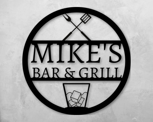 Personalized Metal Bar & Grill Sign Outdoor Sign Bbq Grill Sign Outdoor Kitchen Metal Signs Personalized Grill Sign Bbq Party Decor Bbq