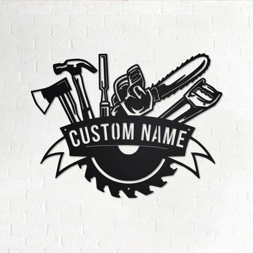 Custom Lumberjack Wood Cutter Tools Personalized Logger Name Sign Decoration For Room Lumberjack Metal
