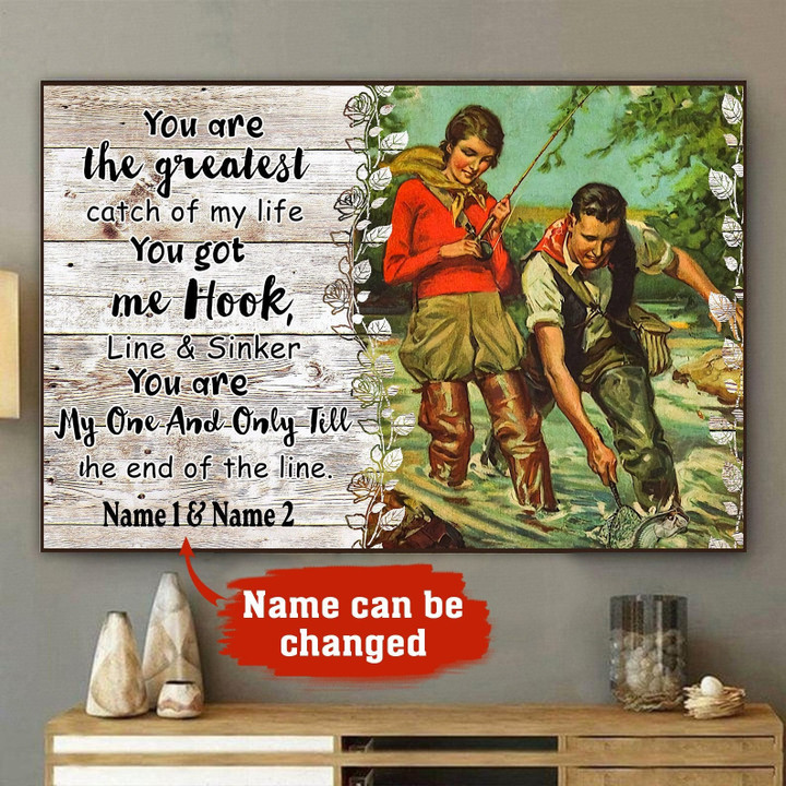 Couple Fishing Personalized Painting Art Gift Idea Framed Prints, Canvas Paintings Wrapped Canvas 8x10
