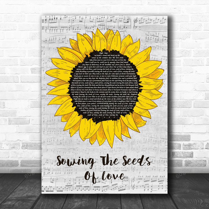 Tears For Fears Sowing The Seeds Of Love Grey Script Sunflower Song Lyric Art Print - Canvas Print Wall Art Home Decor