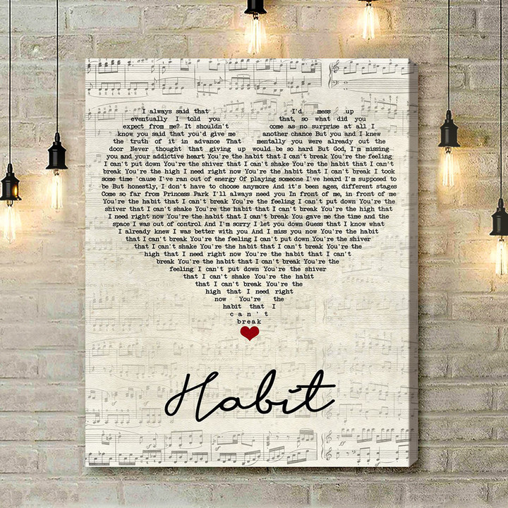 Louis Tomlinson Habit Script Heart Song Lyric Art Print - Canvas Print Wall Art Home Decor