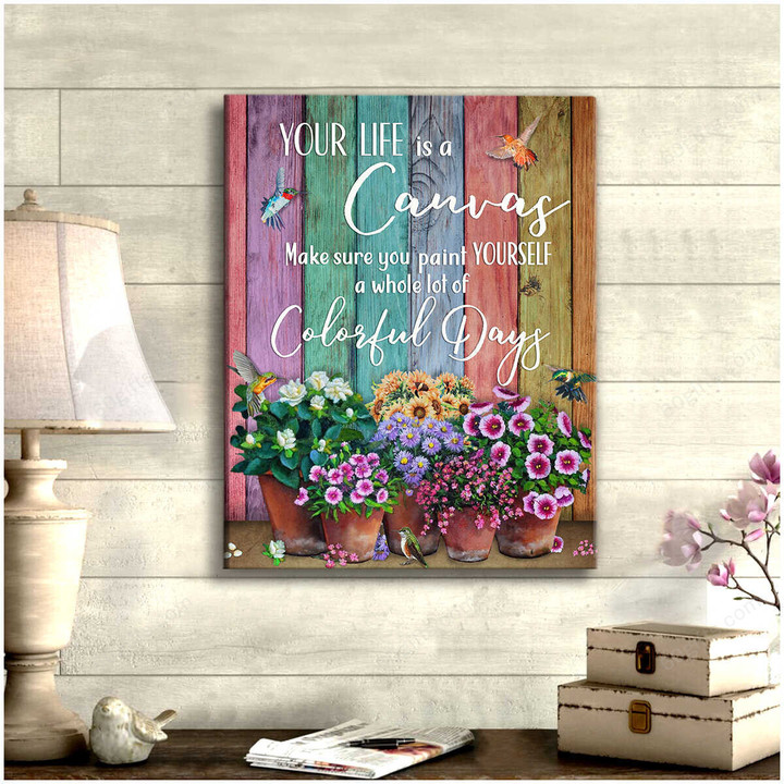 Housewarming Gifts Floral Decor Your Life Is A - Hummingbird Canvas Print Wall Art Home Decor