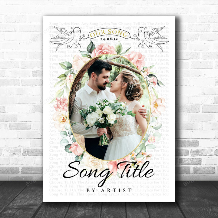 Customized Anniversary Gift Photo Wedding First Dance Any Song Lyric Art Print - Personalized Canvas Print Wall Art