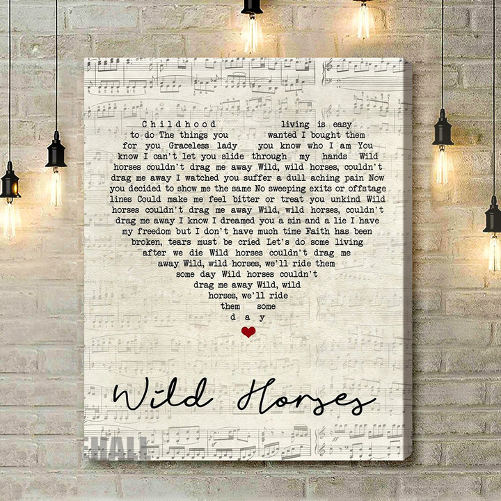 The Rolling Stones Wild Horses Script Heart Song Lyric Art Print - Canvas Print Wall Art Home Decor