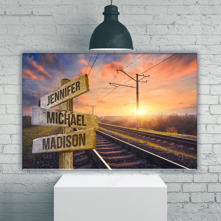 Personalized Valentine's Day Gifts Railroad Track Anniversary Wedding Present - Customized Multi Names Canvas Print Wall Art Home Decor
