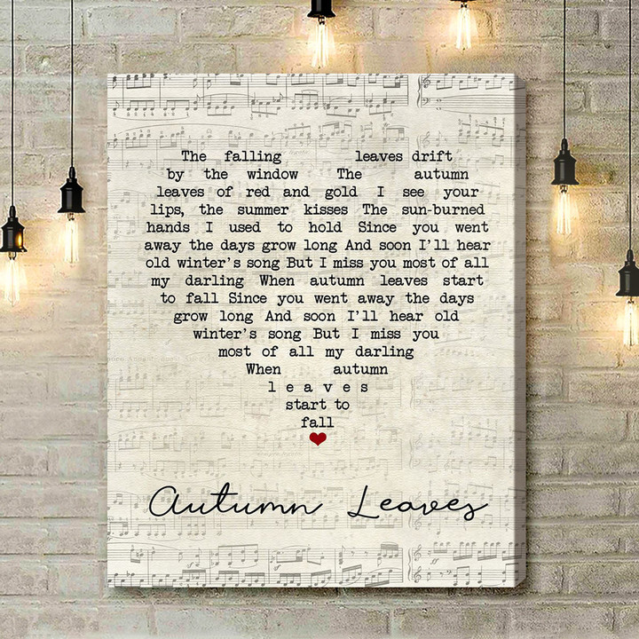 Nat King Cole Autumn Leaves Script Heart Song Lyric Art Print - Canvas Print Wall Art Home Decor