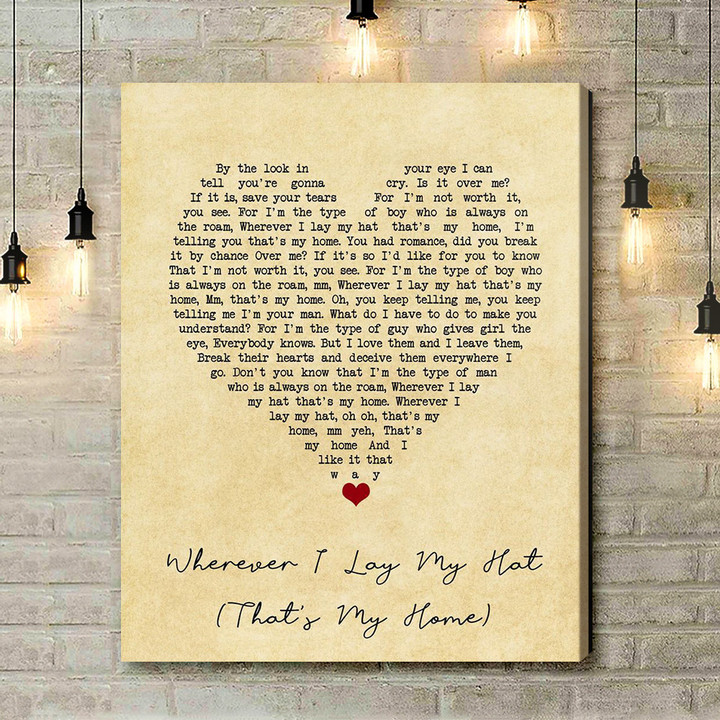 Marvin Gaye Wherever I Lay My Hat (That's My Home) Vintage Heart Song Lyric Art Print - Canvas Print Wall Art Home Decor