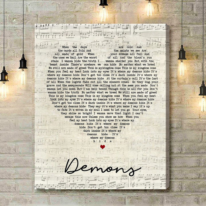 Demons Imagine Dragons Script Heart Song Lyric Art Print - Canvas Print Wall Art Home Decor