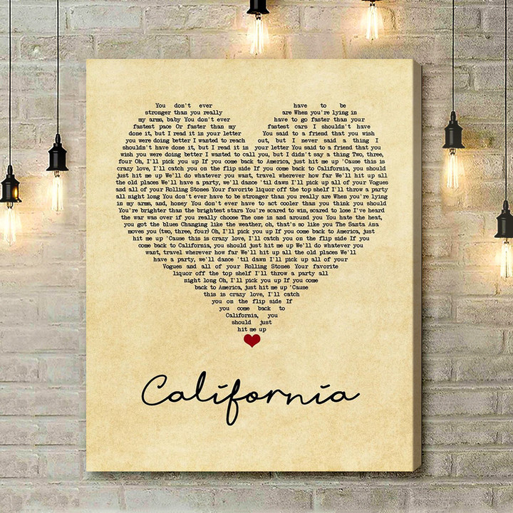 Lana Del Rey California Vintage Heart Song Lyric Art Print - Canvas Print Wall Art Home Decor