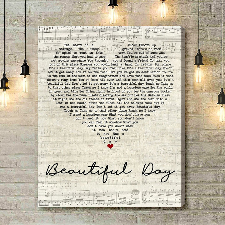 U2 Beautiful Day Script Heart Song Lyric Art Print - Canvas Print Wall Art Home Decor