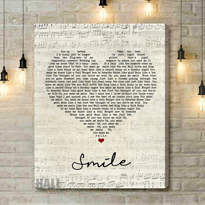 Uncle Kracker Smile Script Heart Song Lyric Quote Music Art Print - Canvas Print Wall Art Home Decor