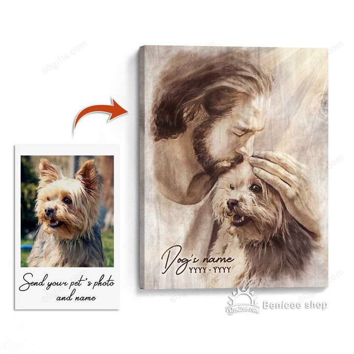Personalized Photo And Name Housewarming Gifts Dog Memorial Decor Jesus God - Pet Lovers Customized Canvas Print Wall Art