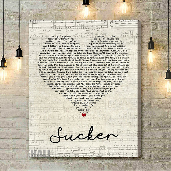 Jonas Brothers Sucker Script Heart Song Lyric Art Print - Canvas Print Wall Art Home Decor