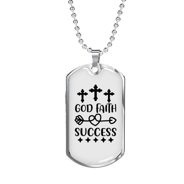 God Faith Success Necklace Stainless Steel or 18k Gold Dog Tag 24" Chain