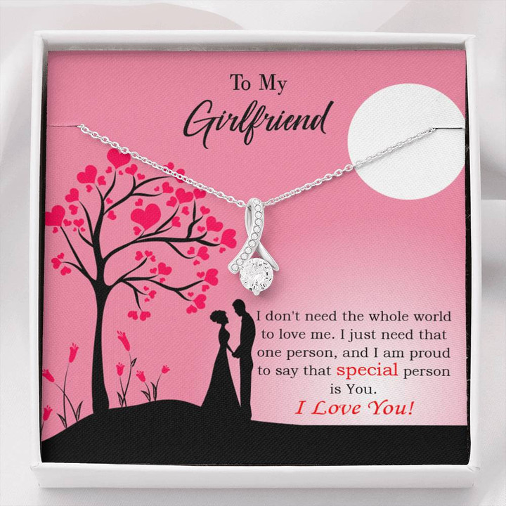 To My Girlfriend Special Person Is You Message Card W Mahogany Style Luxury Box Eternity Ribbon Stone Necklace