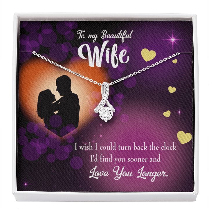 Gift For Wife Love You Longer Eternity Ribbon Stone Pendant 14K White Gold Stainless Steel 18-22"