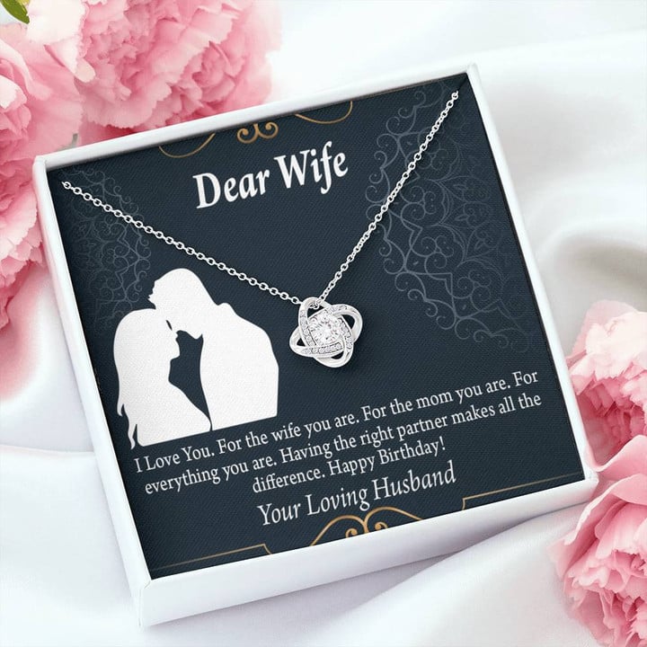 Wife Message Card Happy Birthday Dear Wife Love Knot Pendant Necklace Stainless Steel W Cz Stone